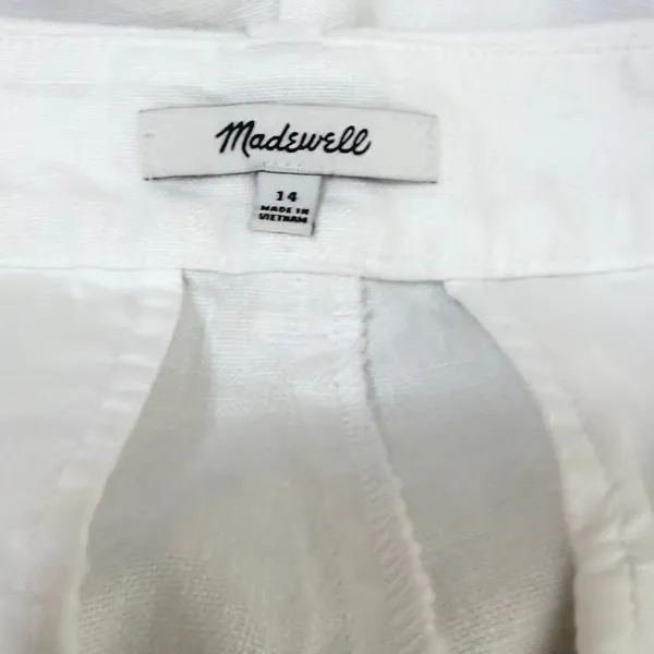 Madewell Harlow 100% Linen Pants 14 White Wide Leg Coastal Pleated Pockets - Image 4