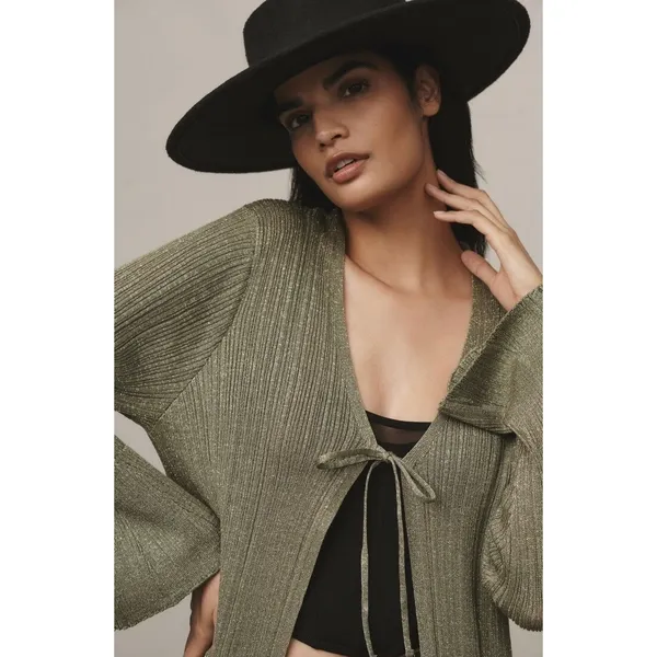 By ANTHROPOLOGIE Long Shine Cardigan‎ Sweater Green Tie Front Knitwear Small - Image 4