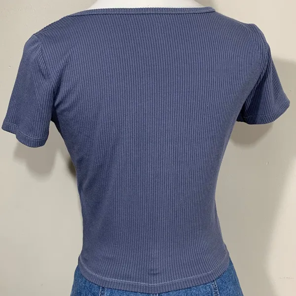 Hollister Ribbed Scoop‎ Neck Top Womens Small Blue Short Sleeve Must-Have Tee - Image 4