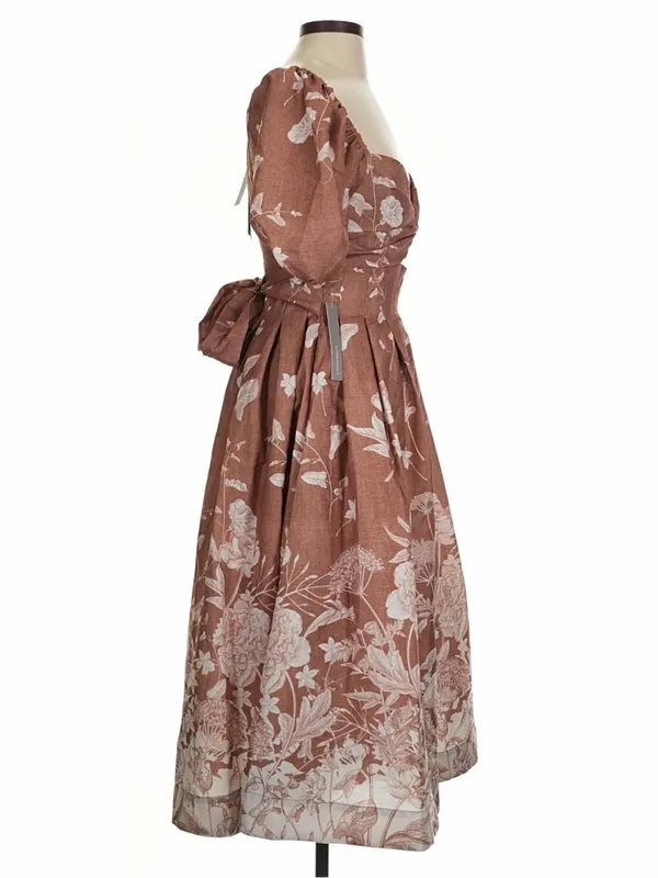 NWT Anthropologie En Saison Brown Floral Puff-Sleeve Midi Dress - Image 3