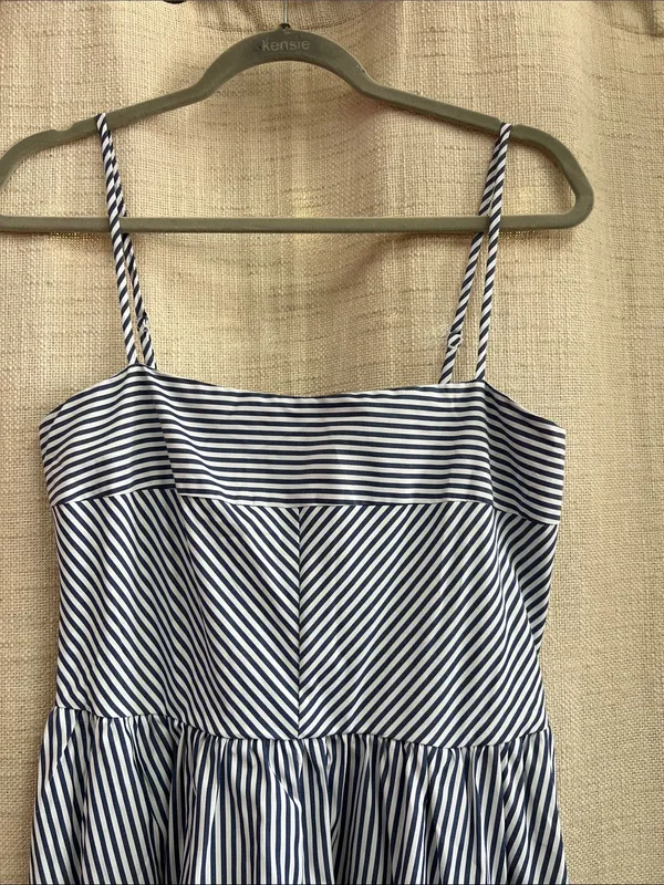 Navy White Striped Midi Dress Spaghetti Strap Size L - Image 5