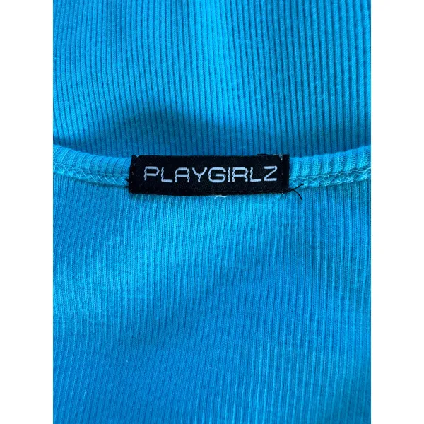 Vintage ‘00s Playgirlz Aqua Blue Rhinestone Cowgirl Stretchy Ribbed Tank Top - Image 6