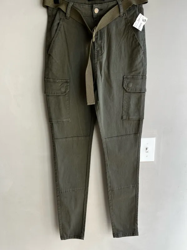 American Bazi Women’s Olive Cargo Pants with Belt - Image 6