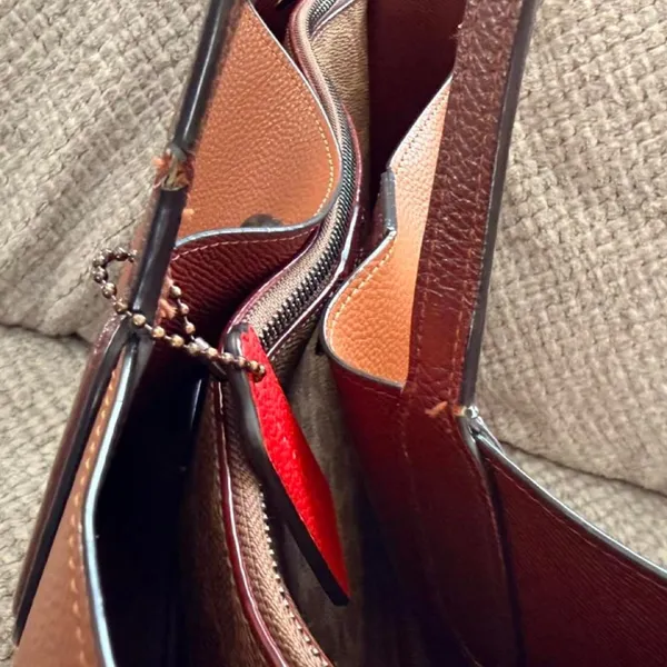 Coach Field Tote 30 Pebbled Leather Cognac Burgundy - Image 7
