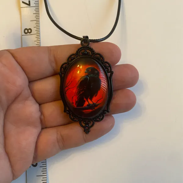 Red Moon Eagle Cameo Necklace Gothic Style Glass Pendent Choker Mystic Witch Jew - Image 14