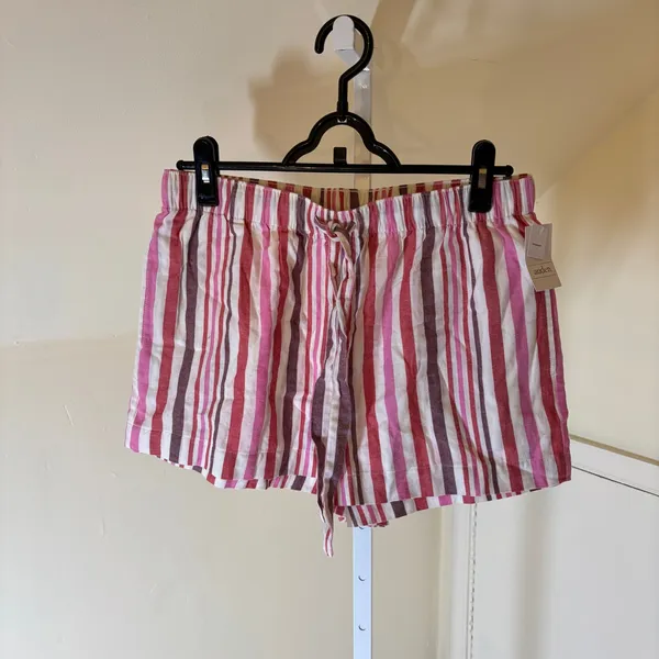Auden NWT Women's Pink Striped Flannel Sleep Short Size M - Image 2