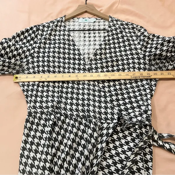 Passion Lilie Houndstooth Cotton Black White Ruffle Hem Mini Wrap Dress Size XL‎ - Image 14
