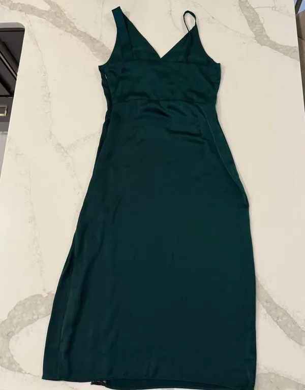 Zara NWT Satin Lace Asymmetrical Midi Slip Dress Womens Medium EmeraldGreen Sexy - Image 8