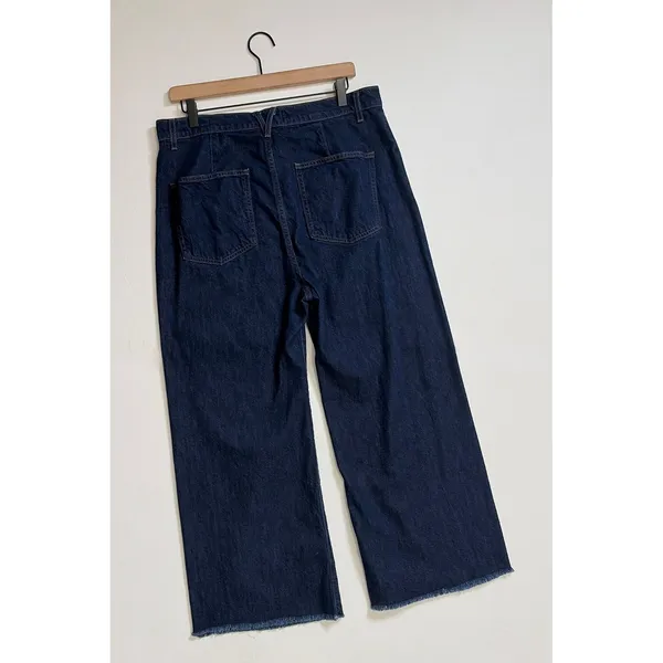 VERONICA BEARD Grant Wide Leg Jean Indigo Blue High Rise Button-Fly Raw Hem 31‎ - Image 7