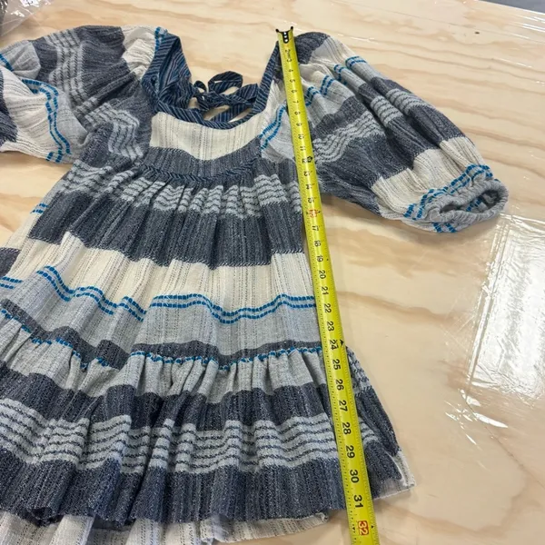Free People All Lined Up Multi Striped Gauzy Mini Dress Boho Lightweight Blue Sm - Image 15