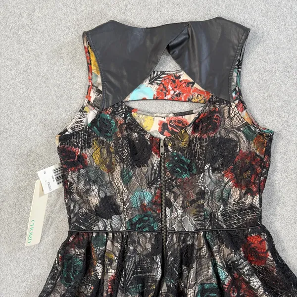 CHORD Juniors Size 7 Black Multi-Color Floral Lace Sleeveless Fit & Flare Dress - Image 13
