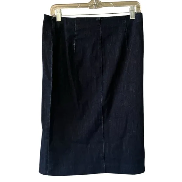 LRL Ralph Lauren Jean Skirt Women Size 4 Leather‎ Trim Full Zip Knee Length - Image 2