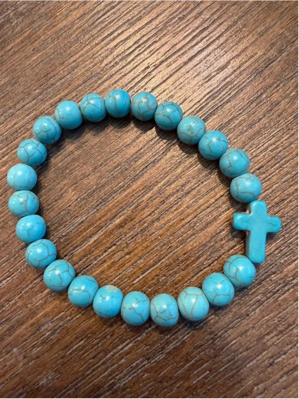 Unbranded Turquoise Beaded Cross Bracelet One Size - Image 3