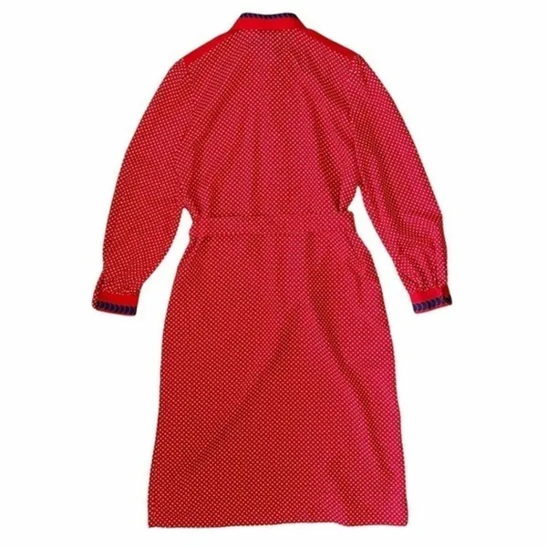 Vintage Abe Schrader Sport Red White Polka-Dot Belted Midi Shirt Dress - Image 9