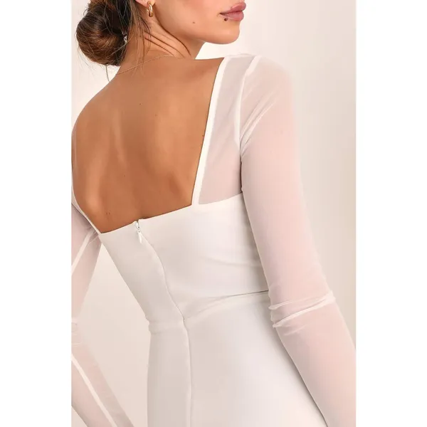 Lulus Luxe Bridal Lovingly Yours White Mesh Long Sleeve Wedding Maxi Dress XL - Image 5