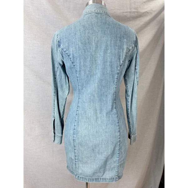 Vintage Guess Jeans USA Y2K Denim‎ Mini Dress Distressed Shacket 7 AS IS - Image 3