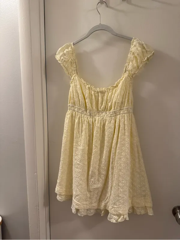 Altar'd State Pale Yellow Eyelet Ruffle Mini Dress - Image 4