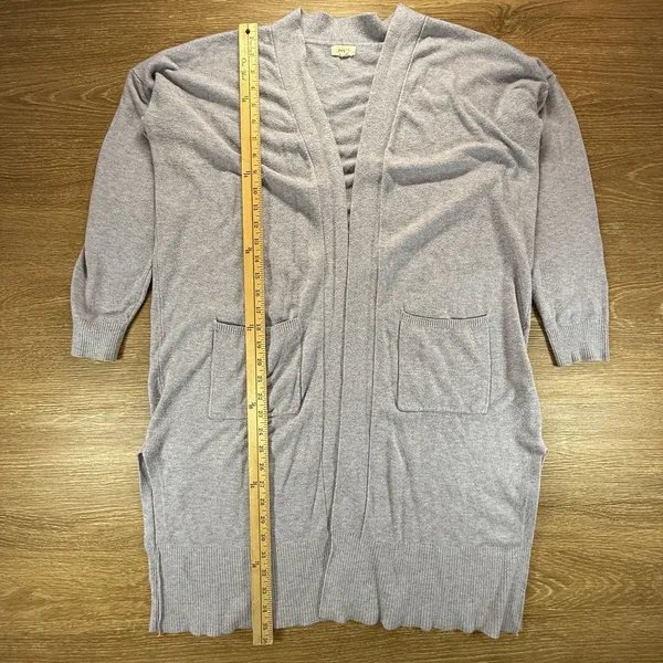 Debut Cardigan Women's Small Gray Open Front Long Knit Duster Pockets Minimalist - Image 7