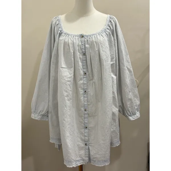 We‎ The Free Blue White Striped Relaxed Tunic or Mini Shirt Dress Large NEW Boho - Image 5
