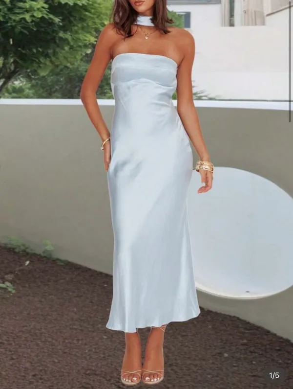 Blue Satin Formal Dress - Image 2