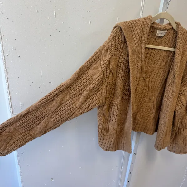 Universal Thread Brown Cable Knit Open Front Cardigan Sailor Collar Sweater - Image 3