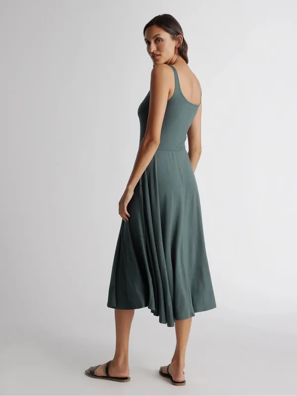 Quince Tencel Jersey Fit & Flare Dress Dark Olive Green - Image 5