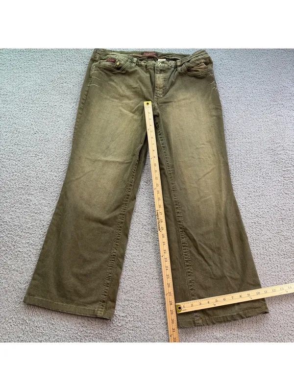 Baby Phat Olive Green Wide Leg Y2K Jeans Women's 12 Embroidered Logo Low Rise - Image 4