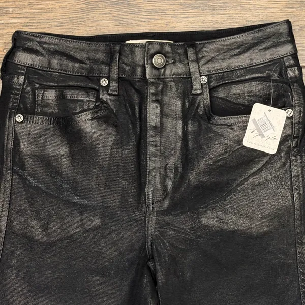NWT Free People We The Free Coated Black High Rise Skinny Jeans‎ Raw Hem Size 28 - Image 3