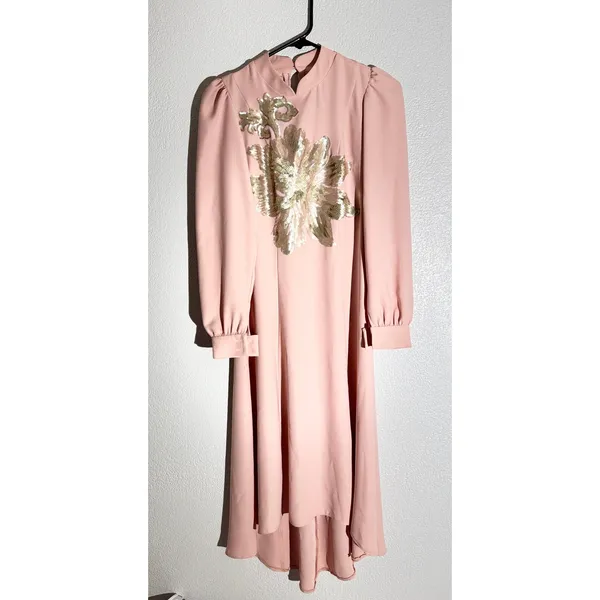 Pinar Şems Pink Long Sleeve Pleated Maxi Dress with Ruffle Neck – Small (EU 36) - Image 8