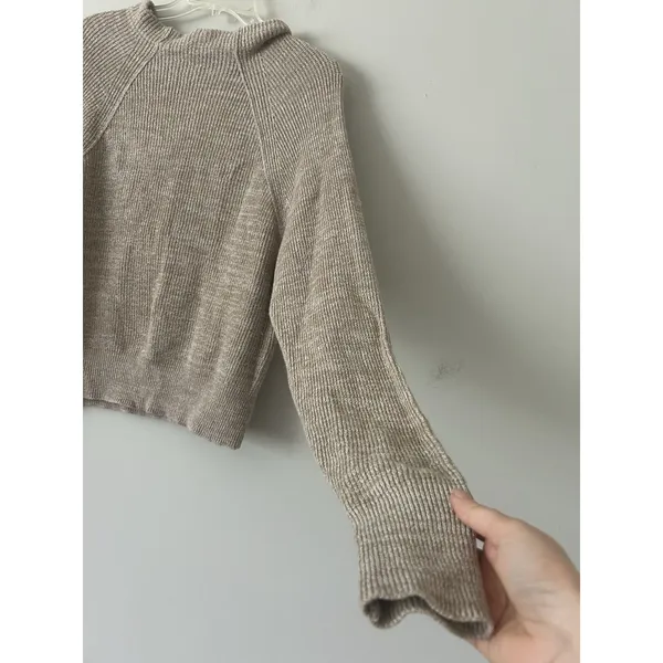 Free People Too Good Heathered Beige Knit Pullover Sweater Size Medium Cozy - Image 5