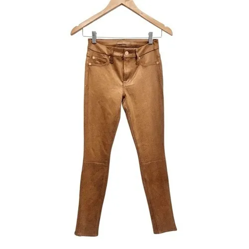 7 For All Mankind Skinny Pants Cognac Brown Crackle Metallic Size 24 NEW - Image 2