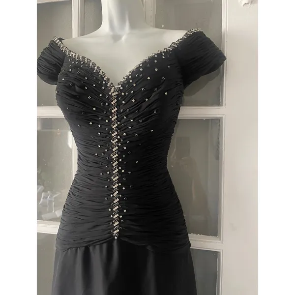 Jovani New York Black Off Shoulder Ruched Rhinestone Embellished Gown Size 14 - Image 3