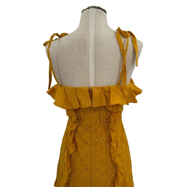 Majorelle Mara Eyelet Ruffle Mini Dress Mustard Yellow Tie Strap Size‎ Small - Image 10