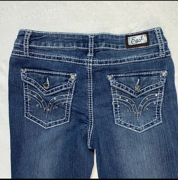Earl Jean blue embellished bootcut low rise size 5 womens - Image 11
