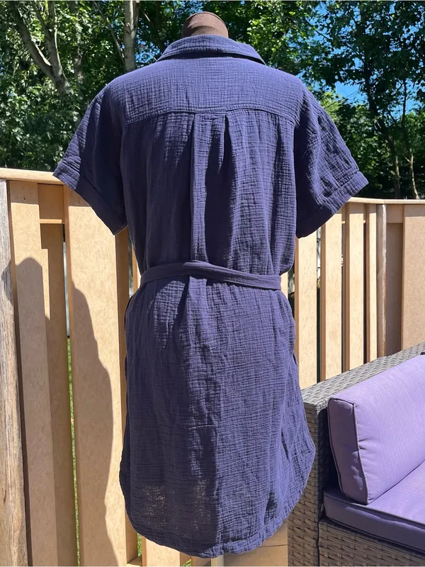 Weatherproof Vintage 100% Cotton Gauze Navy Short Sleeve Belted Shirt Dress Sz M - Image 5