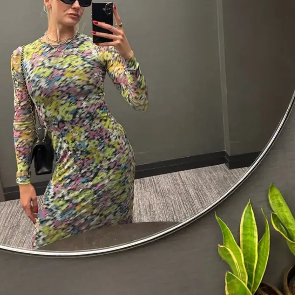 AFRM Abstract Mesh Maxi Dress XS Bodycon Slinky Long Sleeve Didi Designer $90 - Image 6