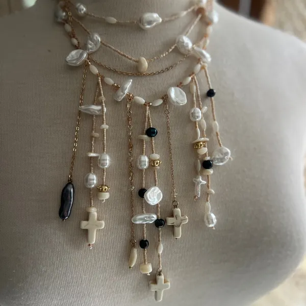 Ariana Ost Free People Something Beautiful Cross Pearl Bead Necklace SOLD OUT - Image 2