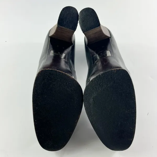 Gucci Vintage 90's Dark Taupe /Brown Leather Wood Platform Heels Shoes Women 8 - Image 8