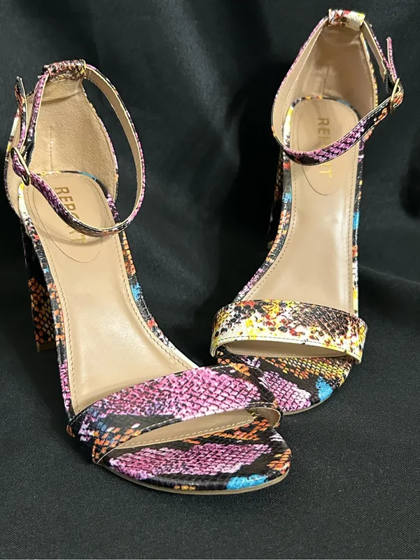 Report Multicolor Snakeskin Ankle-Strap Block Heel Sandal Pink/Yellow/Blue 8.5 - Image 2