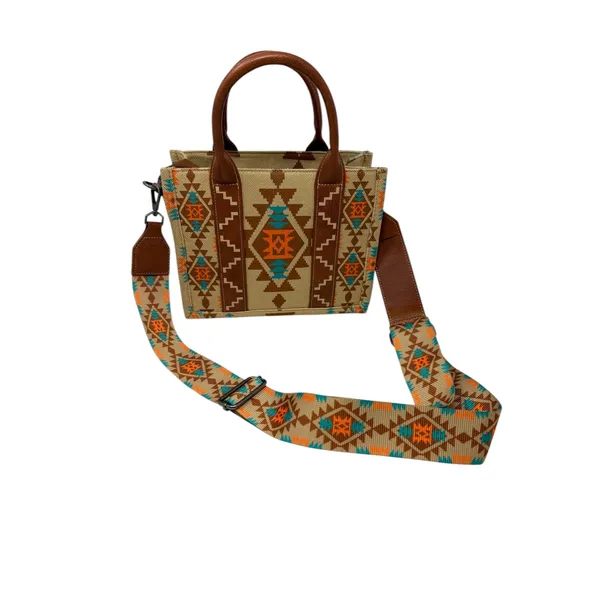 Wrangler Aztec Print Tote Bag Western Canvas Crossbody Strap Brown‎ Like New - Image 2