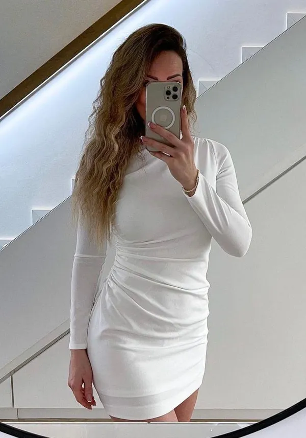 Zara dress wedding mini fitted long sleeve ruched bodycon white party - Image 3
