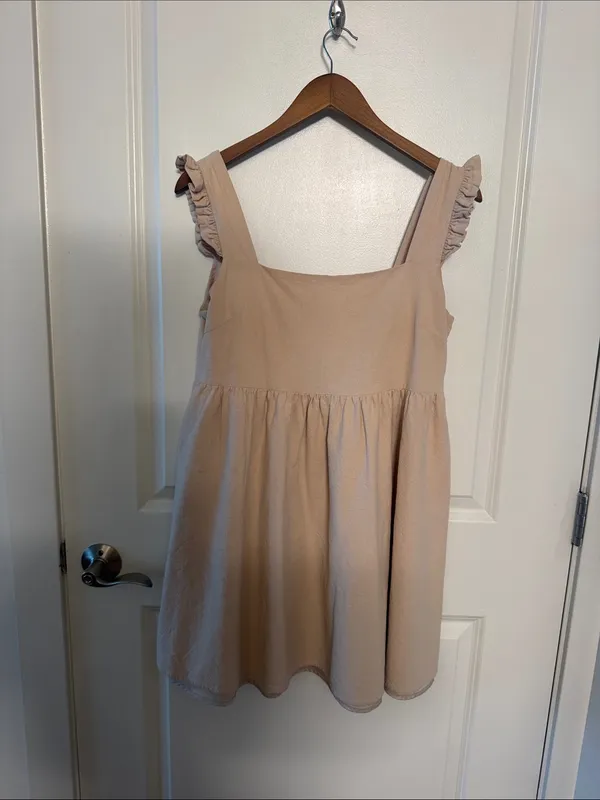 Nasty Gal Light Beige Square Neck Ruffle Strap Dress - Image 3