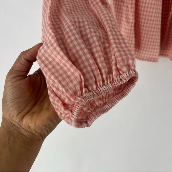 Forever Sunny Smocked Gingham Blouse Petal Pink Balloon Sleeves Peasant Milkmaid - Image 8
