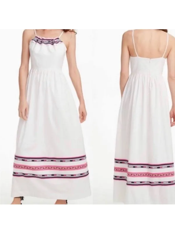 Club Monaco Haldys White w/ Stripe Sleeveless Midi Sun Dress Size 4 - Image 3