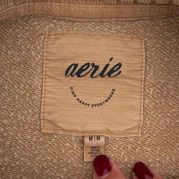 Aerie Camel Tan Oversized Ribbed Trim Crewneck Sweatshirt Medium Pullover Cozy - Image 4