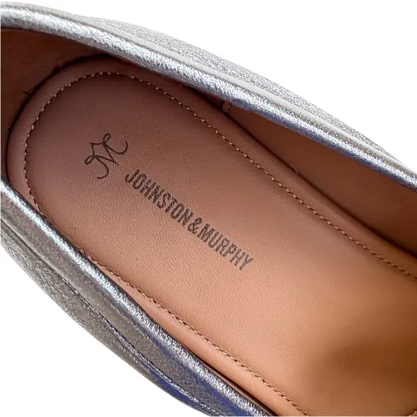 Like New Johnston & Murphy Leather Ali Bit Loafers Silver Size 9.5 Retail $158 - Image 4