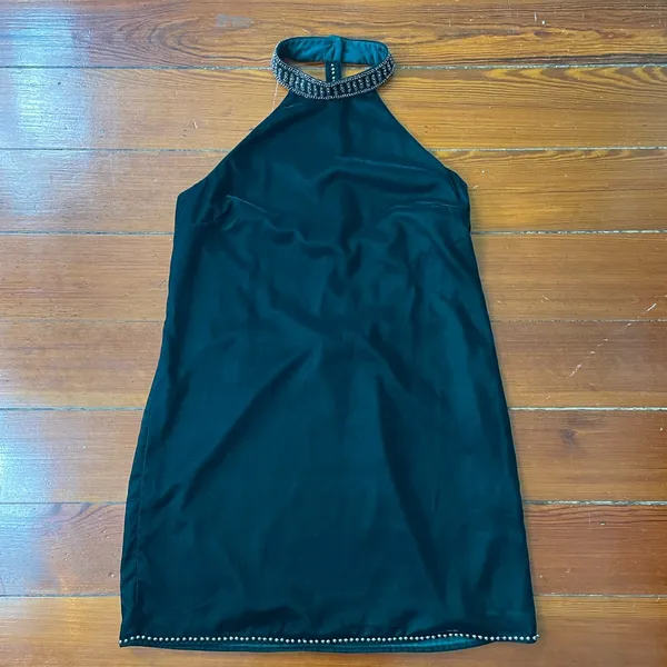 NWT NBDxRevolve Lourdes Green Velvet High Neck Beaded Open Back Mini Dress~ L🧡🎀 - Image 12
