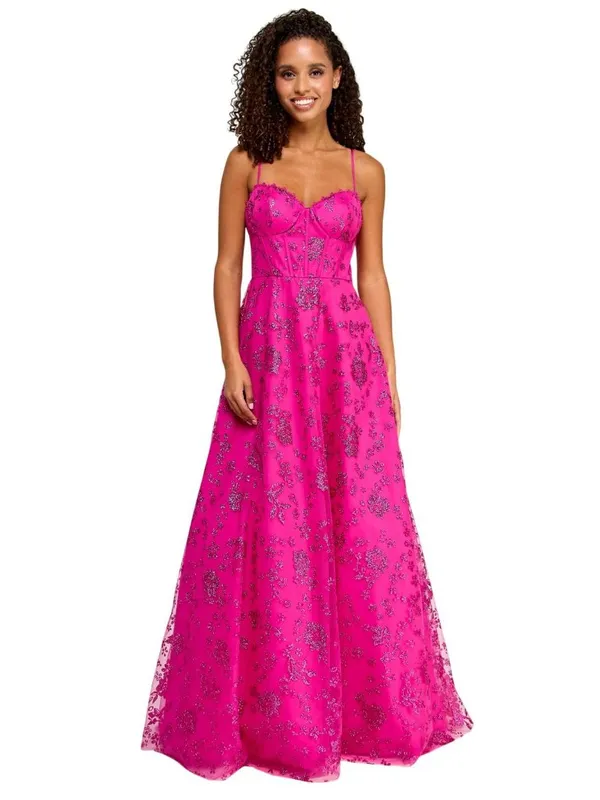 B Darlin Floral Glitter Sweetheart Sleeveless Gown Dress Fuschia Pink 7/8 - Image 5