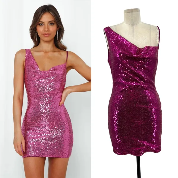 Hello Molly Citadel Skies‎ Sequin Mini Dress Fuchsia Purple Pink Size US 6 - Image 2