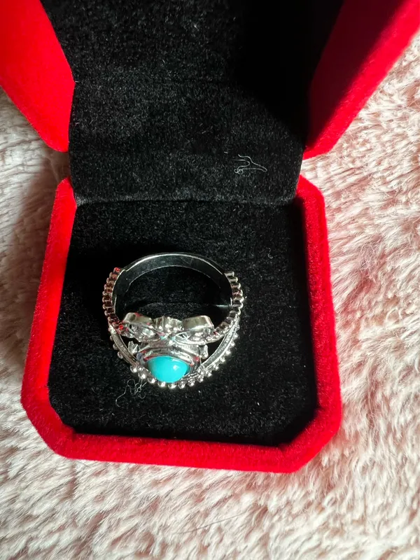 Vintage Boho Style Faux Turquoise Stainless Steel Ring Size 8 - Image 3